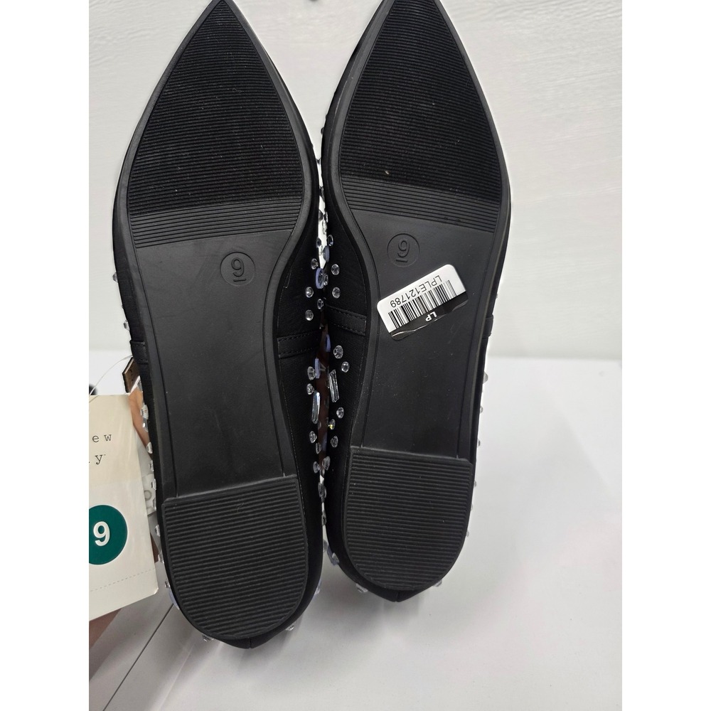 A New Day Womens Black Rhinestone Embellished Pointed Toe Mary Jane Flats Size 9 - Picture 5 of 5